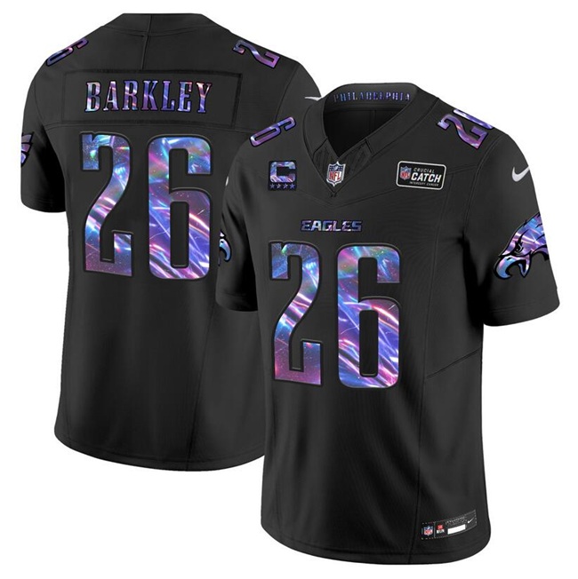 Men's Philadelphia Eagles #26 Saquon Barkley Black 2024 Crucial Catch F.U.S.E. With 4-Star C Patch Vapor Limited Stitched Football Jersey Men's Philadelphia Eagles #26 Saquon Barkley Black 2024 Crucial Catch F.U.S.E. With 4-Star C Patch Vapor Limited Stitched Football Jersey